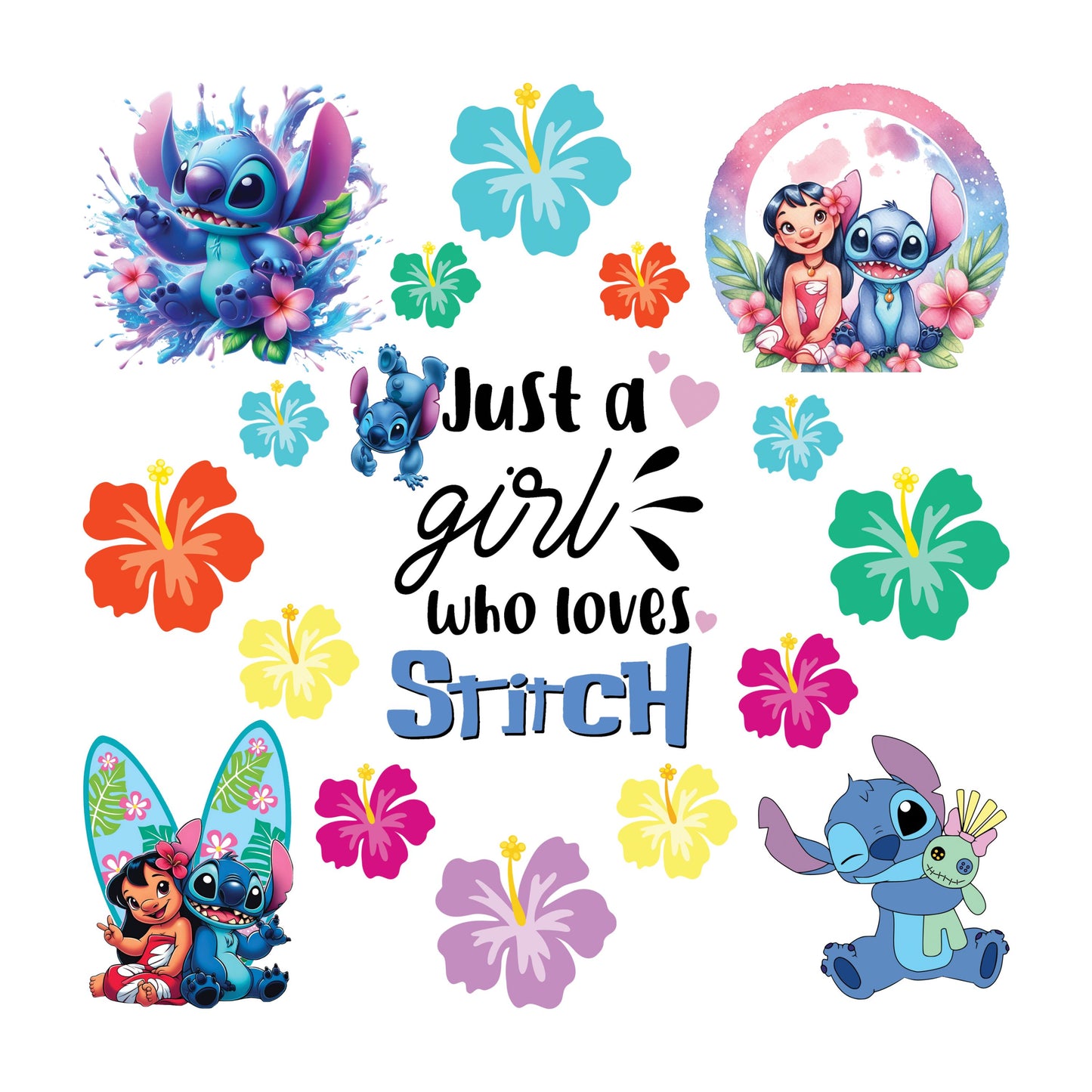 UV DTF Sticker print Stit and Lilo Just a girl that loves Stit Element sheet decal, tumbler decal #4546