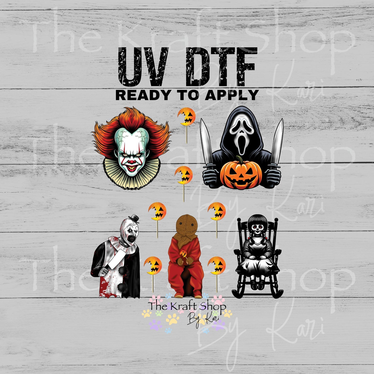 UV DTF Spooky Horror element mixed media sheet 8x8 decal #7706