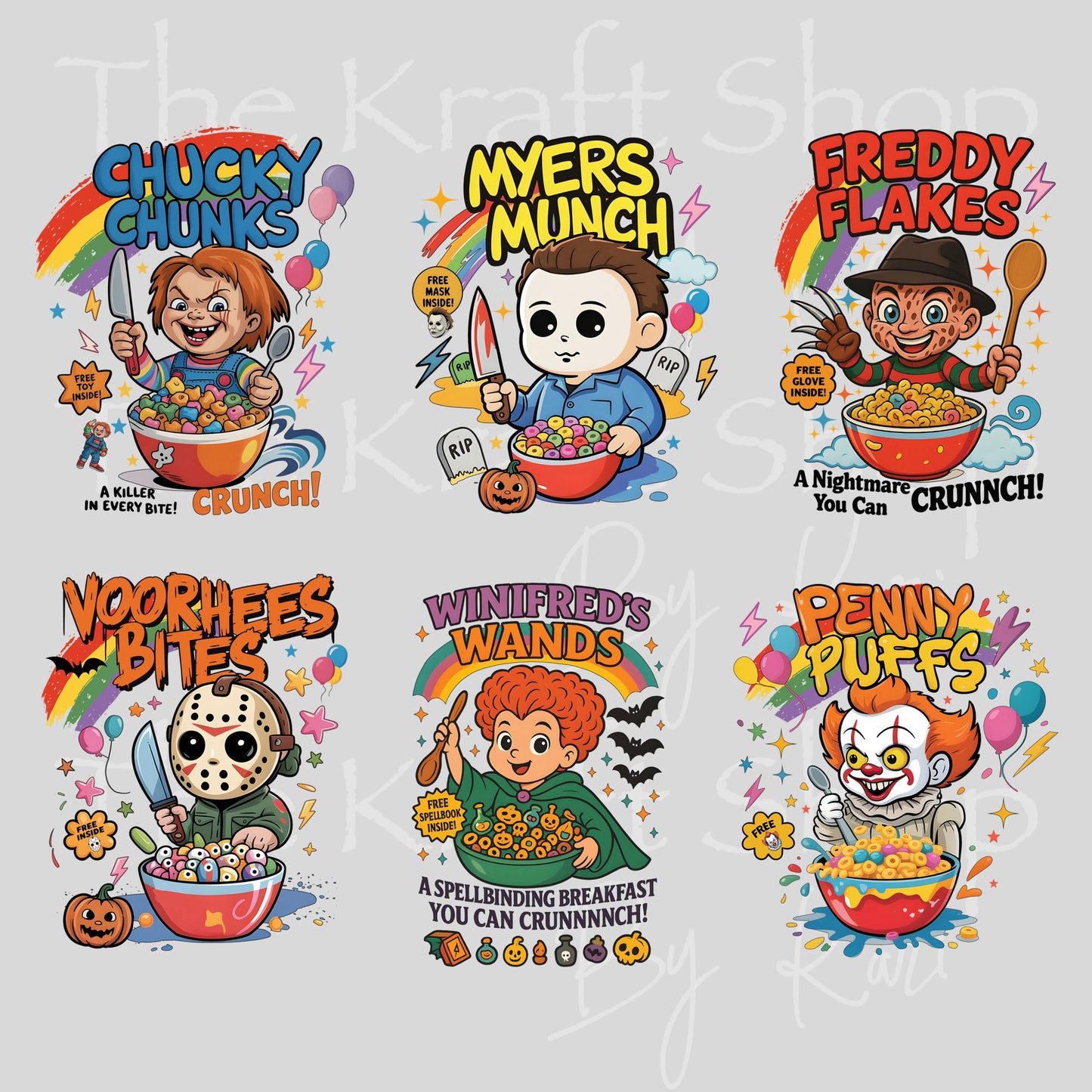 UV DTF Cute Horror Cereal decals 6pk, permanent sticker.#7720