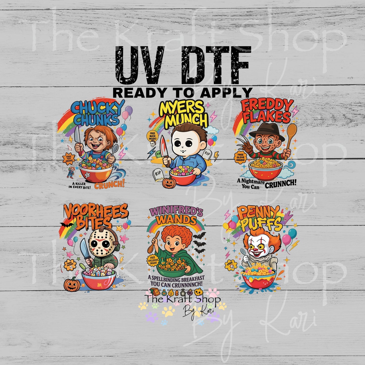 UV DTF Cute Horror Cereal decals 6pk, permanent sticker.#7720
