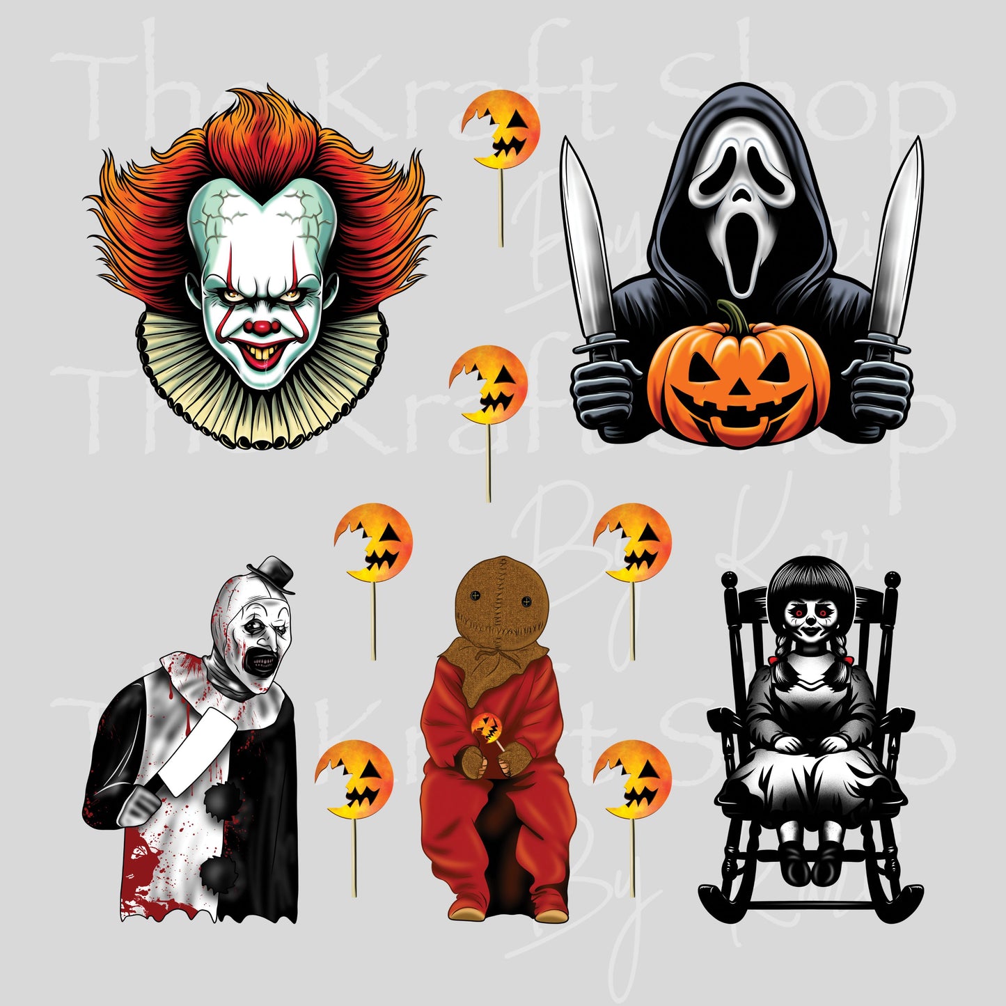 UV DTF Spooky Horror element mixed media sheet 8x8 decal #7706
