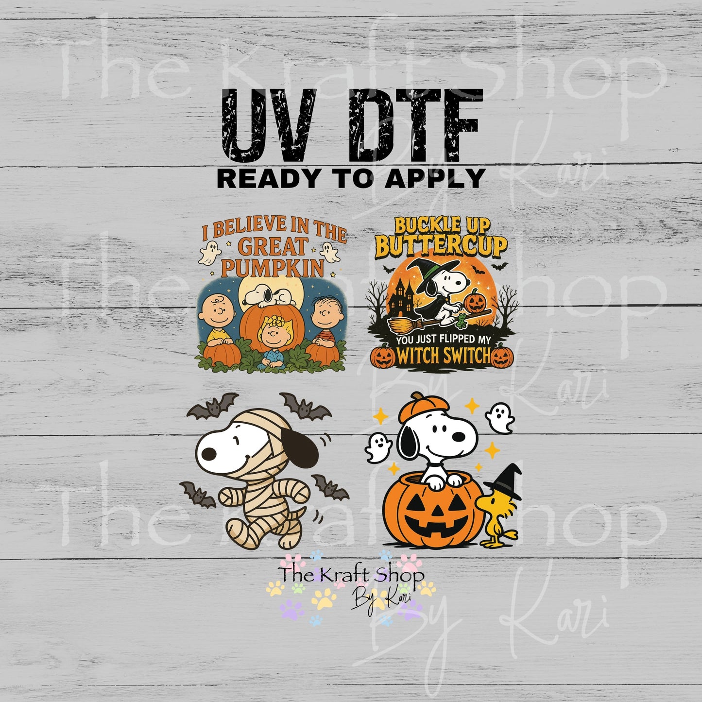 UV DTF Great Pumpkin Snoop decals 4pk, permanent sticker.#7693