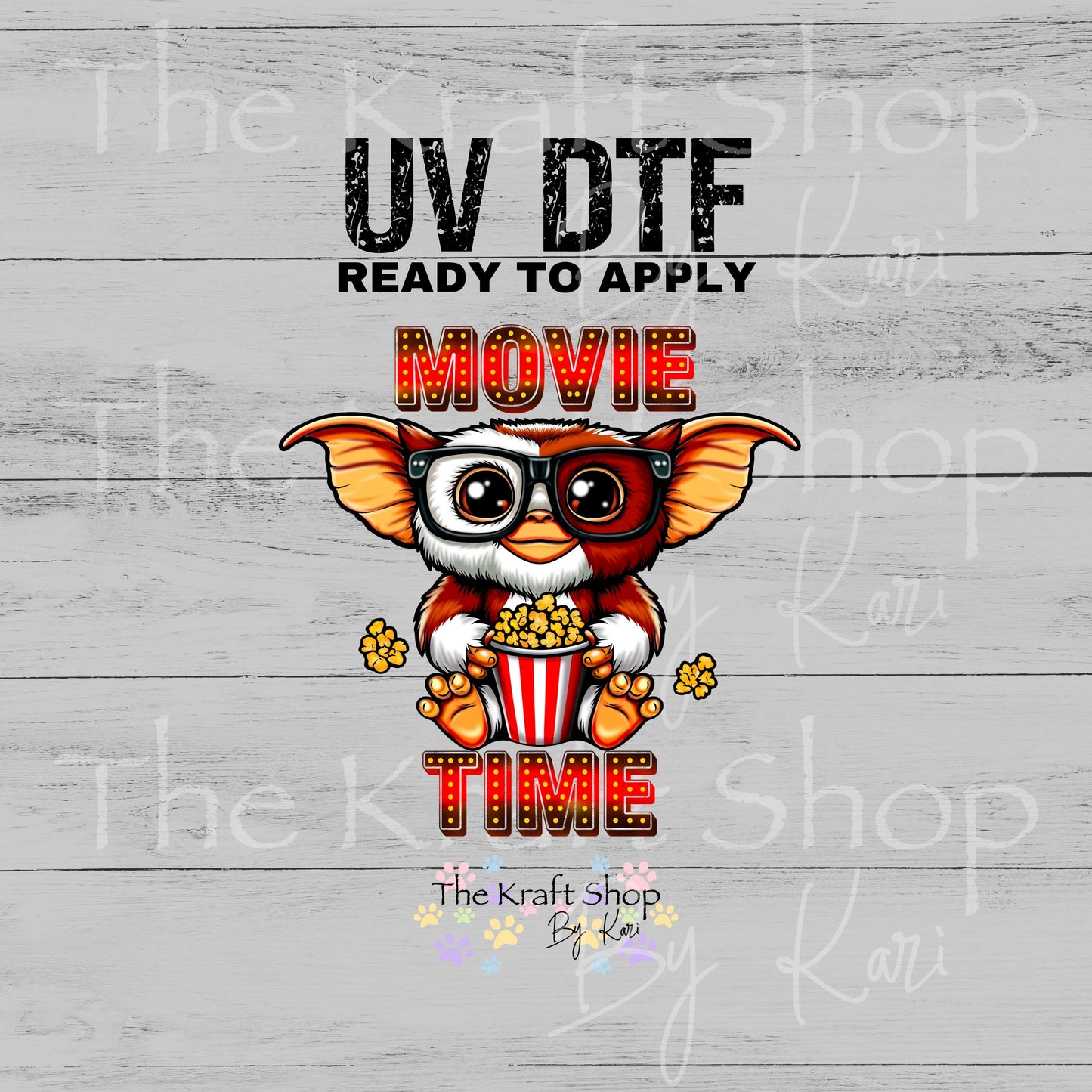 UV DTF Movie Time with popcorn decal. Permanent sticker  #7705