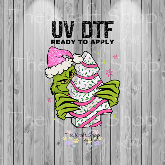 UV DTF Sticker print. Christmas Tree Cake with Grin decal, tumbler decal, permanent sticker.  #7320