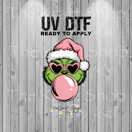 UV DTF Sticker print. Grin bubblegum with pink glasses and bubble decal, tumbler decal, permanent sticker.  #7321