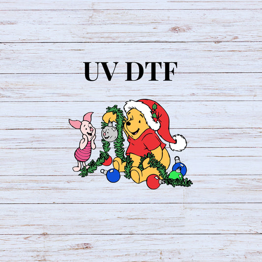 UV DTF Sticker print Poo garland lights pig Merry Christmas decal, tumbler decal, permanent sticker. Uv wrap for glass can tumbler. #7142