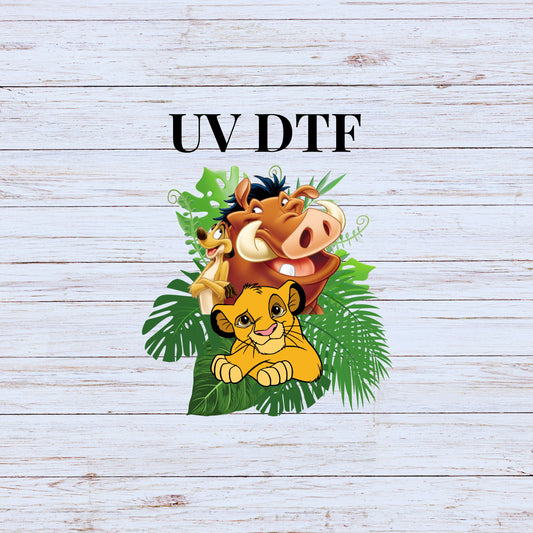 UV DTF Sticker print Simba Lion and friends decal, tumbler decal, permanent sticker. Uv wrap for glass can tumbler. #4272