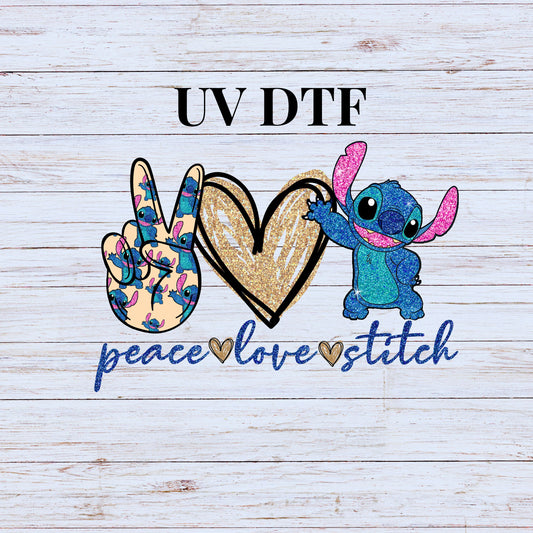 UV DTF Sticker print Peace Love Stich wrap decal, tumbler decal,  Uv wrap glass can tumbler. #5066