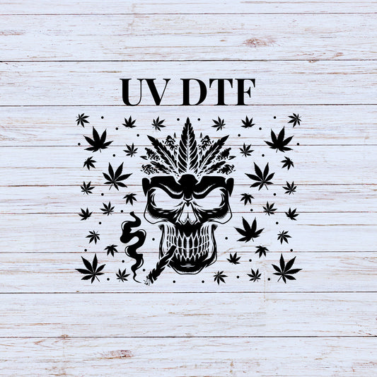 UV DTF Sticker print. Skull and maple leaf  tumbler wrap decal, tumbler decal. UV wrap for glass can tumbler. #5211