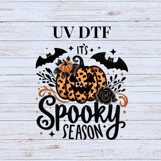 UV DTF Sticker print It's spooky season cheetah pumpkin Halloween decal, tumbler decal,  Uv wrap glass can tumbler. #7036