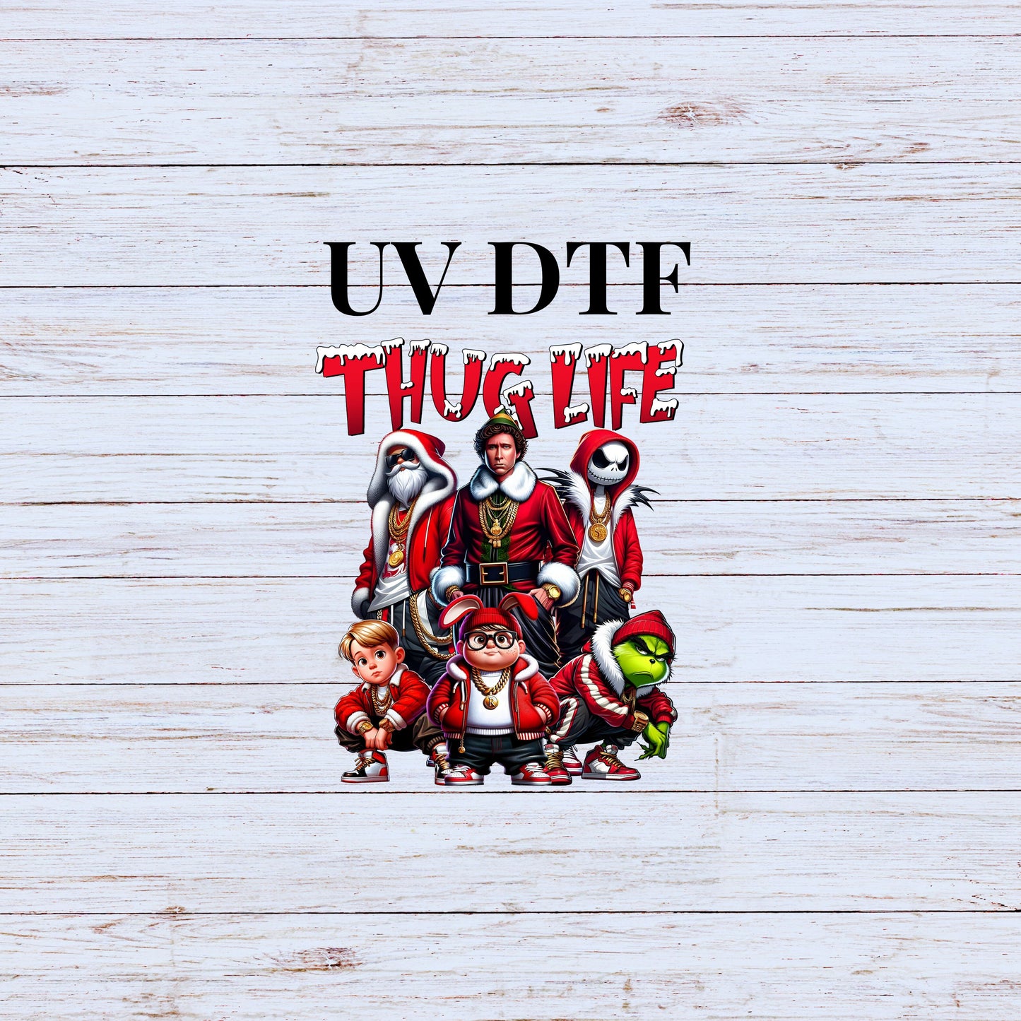 UV DTF Sticker print Thug Life Christmas edition Merry Christmas decal, tumbler decal, permanent sticker. Uv wrap for glass can tumbler. #7147