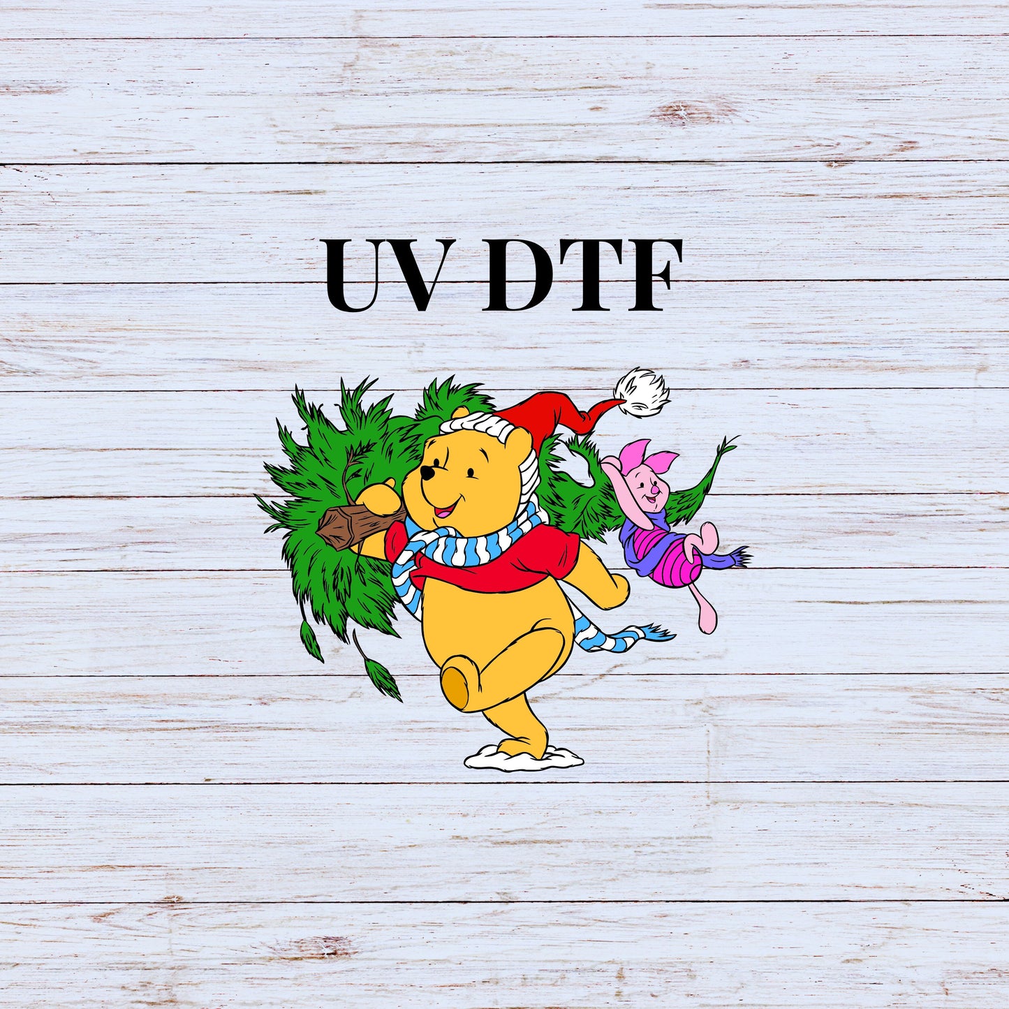 UV DTF Sticker print Poo carrying tree pig Merry Christmas decal, tumbler decal, permanent sticker. Uv wrap for glass can tumbler. #7143