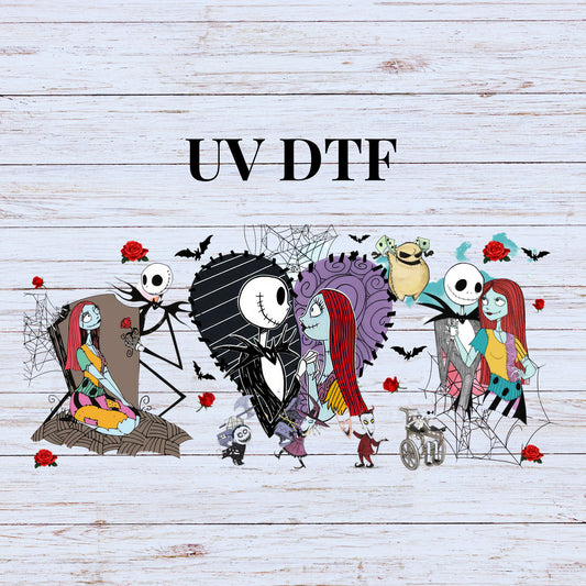 UV DTF Sticker print. Nightmare Jack and Sallie can or tumbler wrap decal, tumbler decal. UV wrap for glass can tumbler. #5204