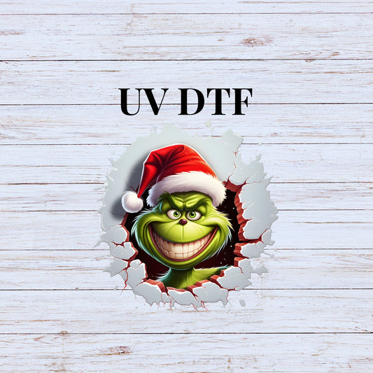 UV DTF Sticker print Cracked Grin Merry Christmas decal, tumbler decal, permanent sticker. Uv wrap for glass can tumbler. #7149