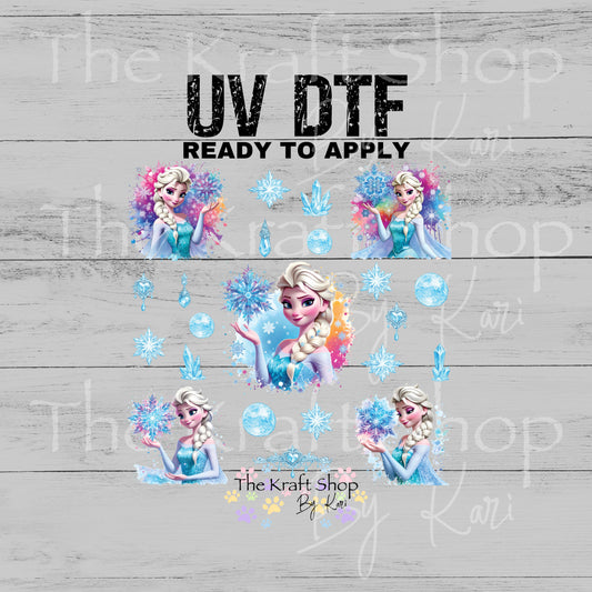 UV DTF Sticker print Princess E Frozen Element sheet 8x8 decal, tumbler decal, permanent sticker. #10414