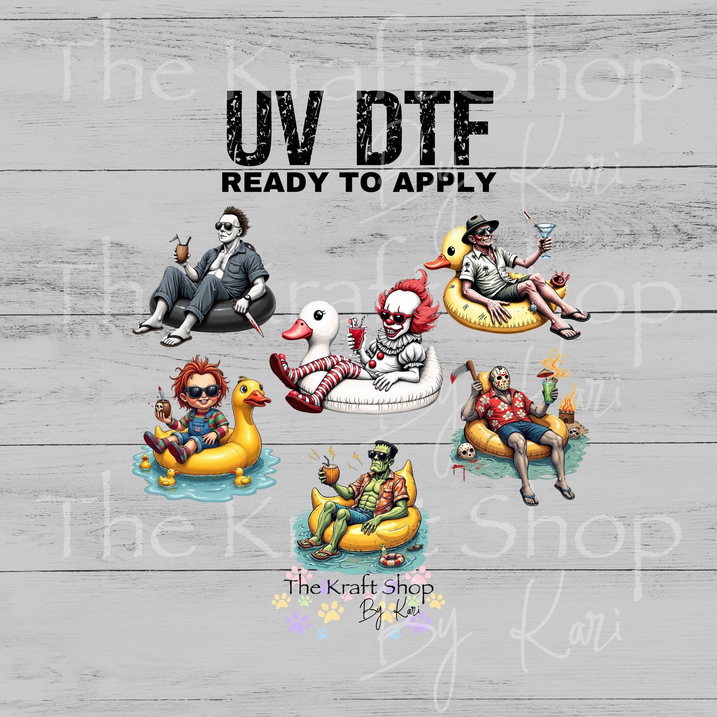 UV DTF Horror Floating on tubes for the summer sticker decal #10498