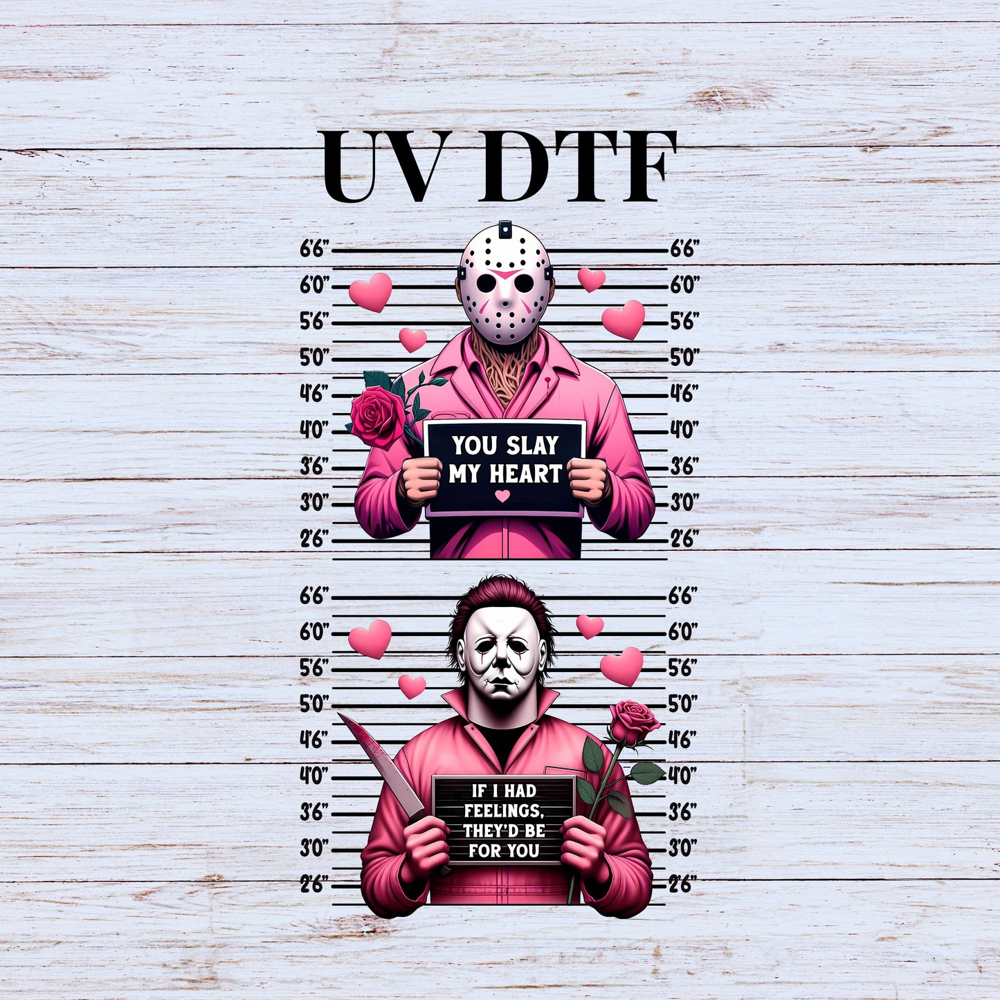 UV DTF Sticker print. Valentine Day Horror you slay my heart or if I had feelings decal, tumbler decal, permanent sticker. UV wrap for glass can tumbler. #7257