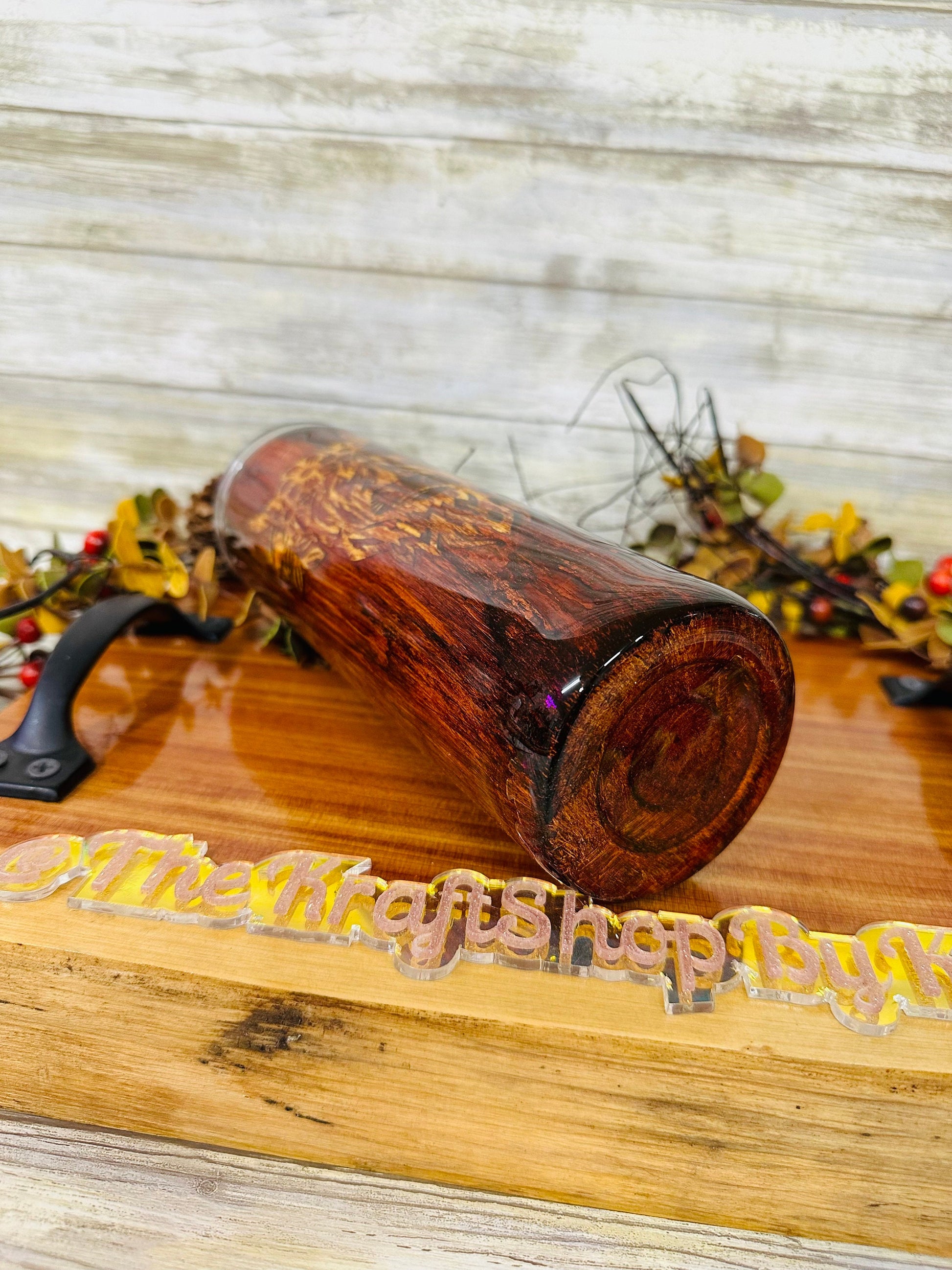 Tooled leather highland cow tumbler.