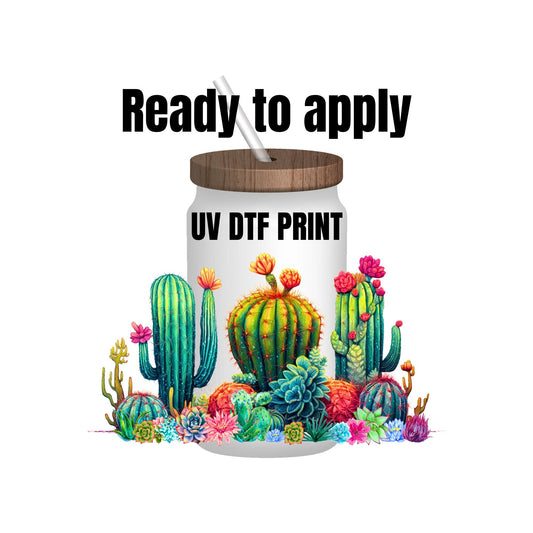 UV DTF Sticker print. Watercolor Cactus wrap decal, tumbler decal, permanent sticker. UV wrap for glass can tumbler. #5002