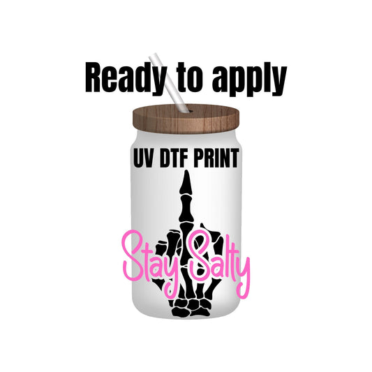 UV DTF Sticker print. Stay salty decal, tumbler decal, permanent sticker. UV wrap for glass can tumbler. #4005