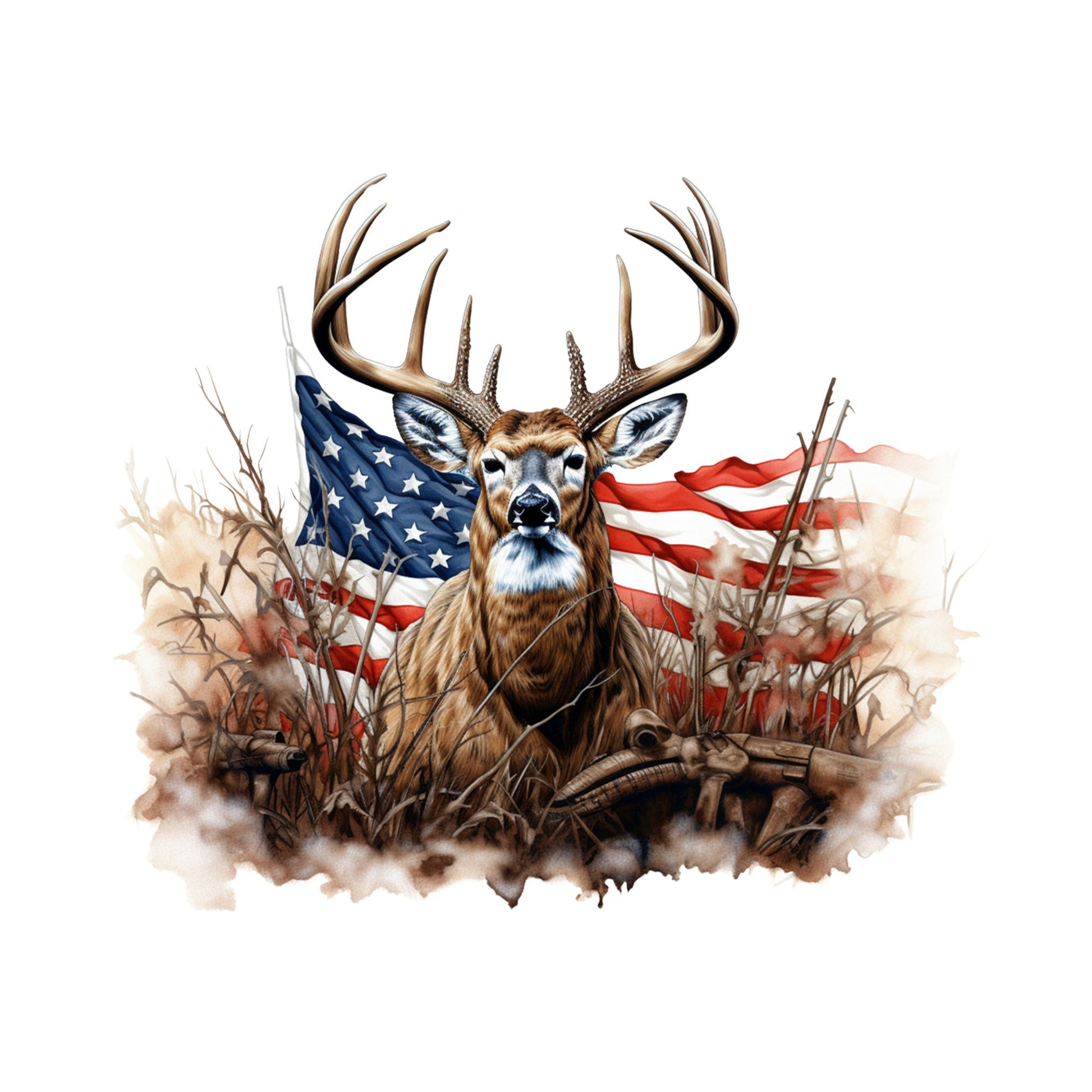 UV DTF Sticker print. Deer and Flag decal, tumbler decal, permanent sticker. UV wrap for glass can tumbler. #1009