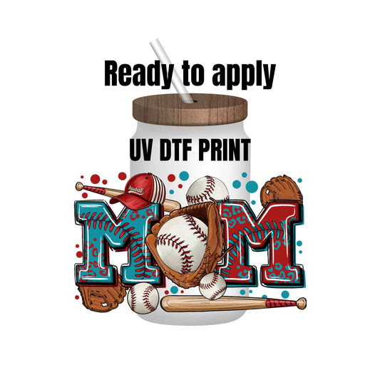 UV DTF Sticker print. Baseball Mom decal, tumbler decal, permanent sticker. UV wrap for glass can tumbler. #9002