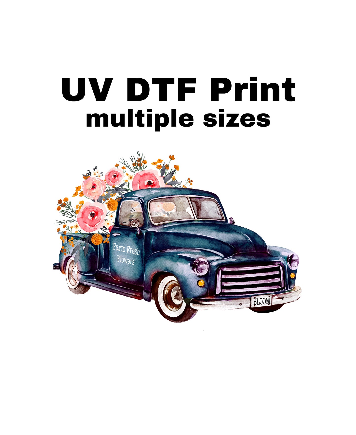 UV DTF Sticker print. Watercolor Blue truck decal, tumbler decal, permanent sticker. UV wrap for glass can tumbler. #6001