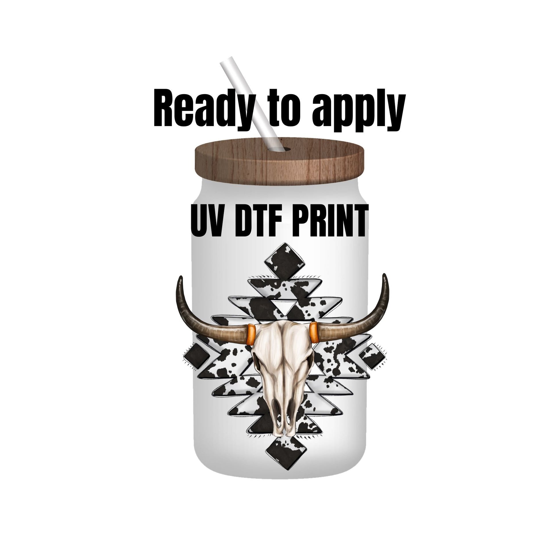 UV DTF Sticker print. Cow print bull skull Western decal, tumbler decal, permanent sticker. UV wrap for glass can tumbler. #2004