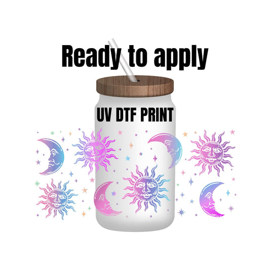 UV DTF Sticker print. Pink/purple celestial wrap decal, tumbler decal, permanent sticker. UV wrap for glass can tumbler. #5007