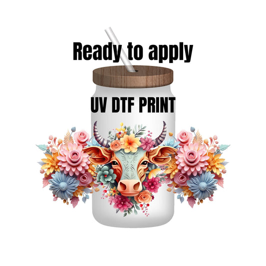 UV DTF Sticker print. 3D cow wrap decal, tumbler decal, permanent sticker. UV wrap for glass can tumbler. #5060