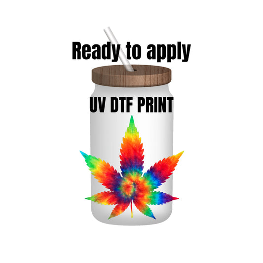 UV DTF Sticker print. Tie Dye Maple leaf decal, tumbler decal, permanent sticker. UV wrap for glass can tumbler. #10001
