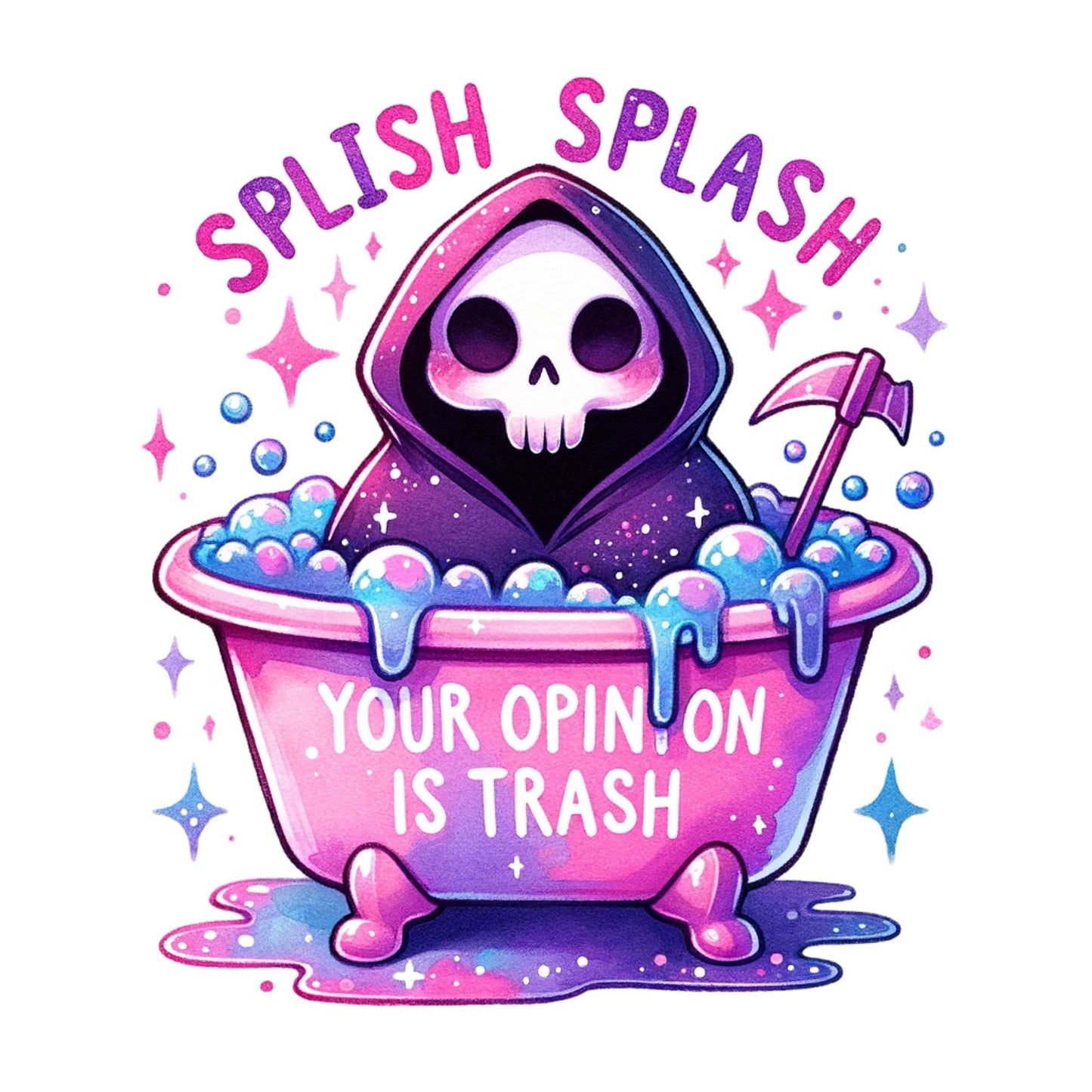 UV DTF Sticker print. Splish splash grim reaper decal, tumbler decal, permanent sticker. UV wrap for glass can tumbler. #4025