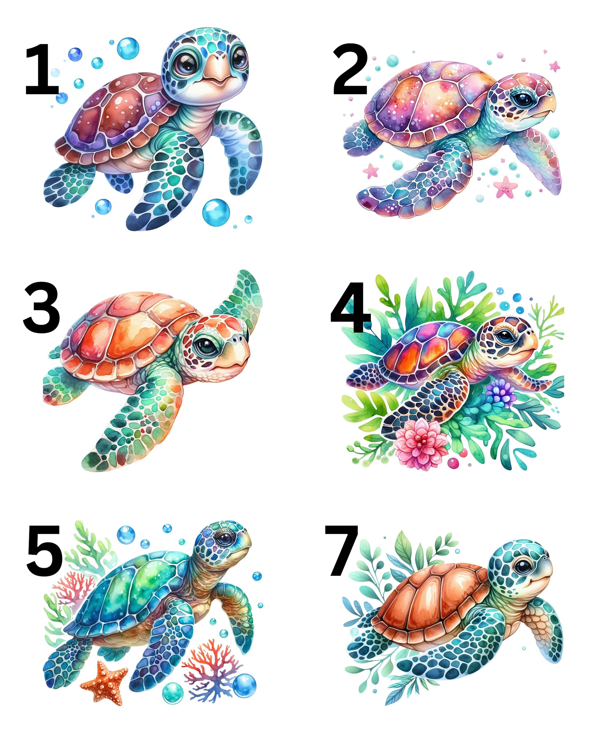 UV DTF sticker prints. Watercolor Cute Baby Turtles. Tumbler decal, permanent sticker. UV wrap for glass can tumbler. #1003