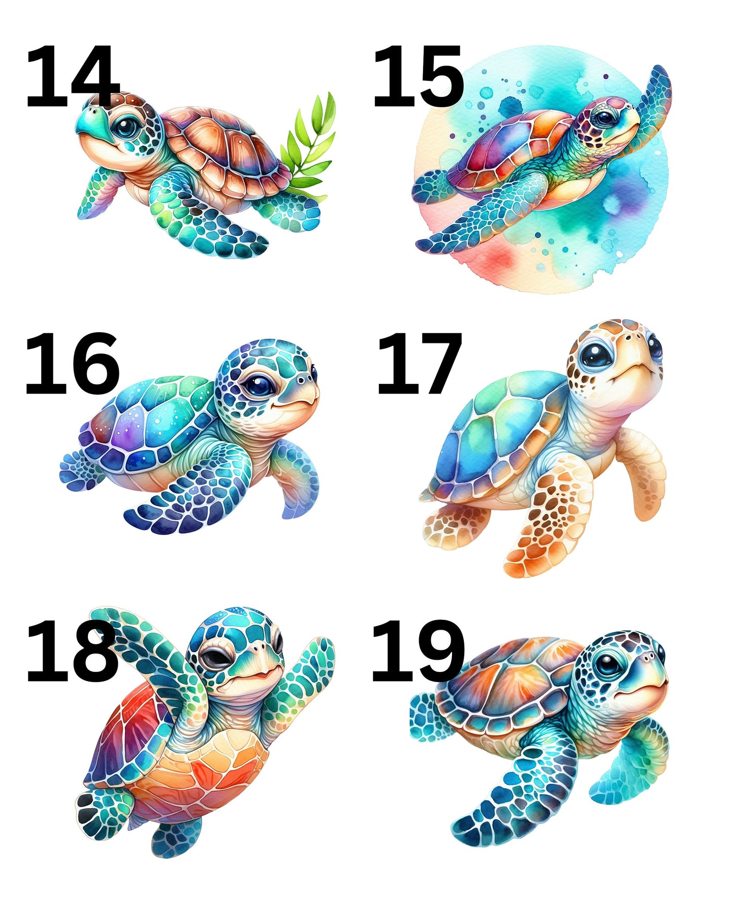 UV DTF sticker prints. Watercolor Cute Baby Turtles. Tumbler decal, permanent sticker. UV wrap for glass can tumbler. #1003