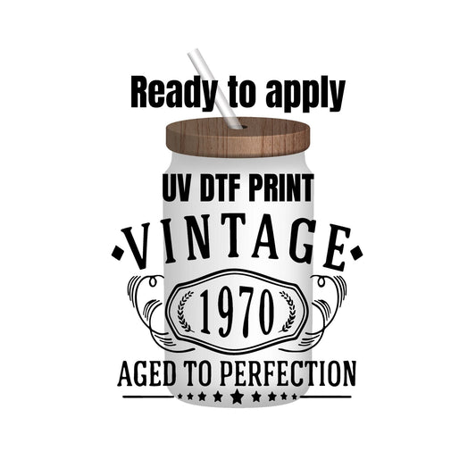 UV DTF Sticker print. Custom Vintage year decal, tumbler decal, permanent sticker. Uv wrap for glass can tumbler. #4101