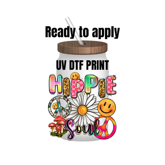 UV DTF Sticker print. Hippie Soul decal, tumbler decal, permanent sticker. Uv wrap for glass can tumbler. #4073