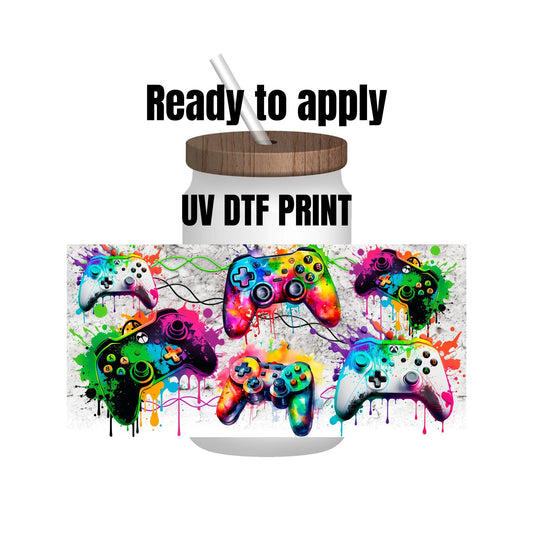 UV DTF Sticker print. Gamer wrap decal, tumbler decal, permanent sticker. UV wrap for glass can tumbler. #5058