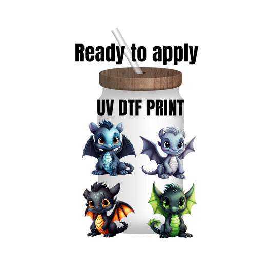 UV DTF Sticker print. Baby dragon decal, tumbler decal, permanent sticker. UV wrap for glass can tumbler. #1018