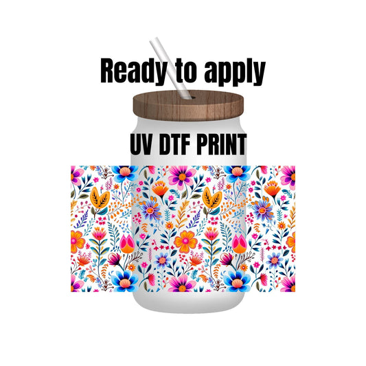 UV DTF Sticker print. Summer flowers wrap decal, tumbler decal, permanent sticker. UV wrap for glass can tumbler. #5101