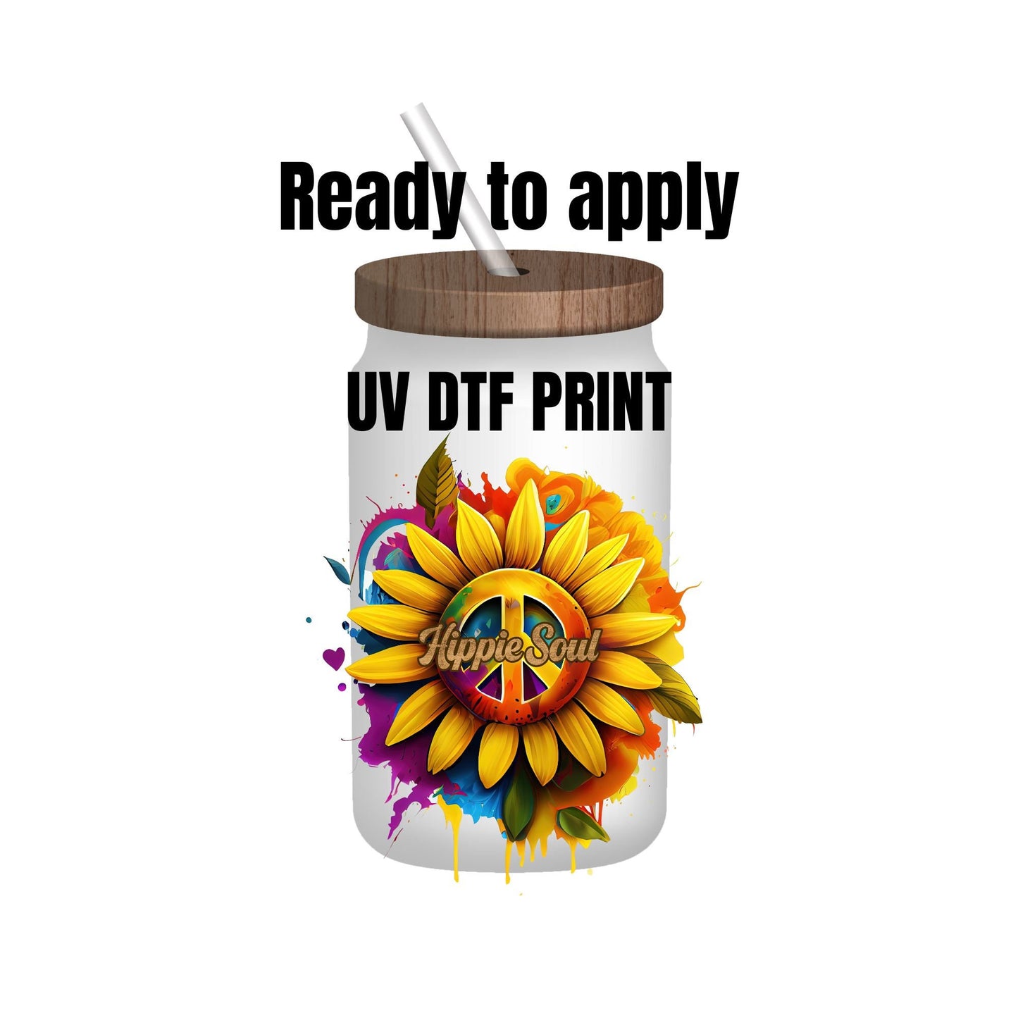 UV DTF Sticker print. Hippie Soul peace sign decal, tumbler decal, permanent sticker. Uv wrap for glass can tumbler. #4097