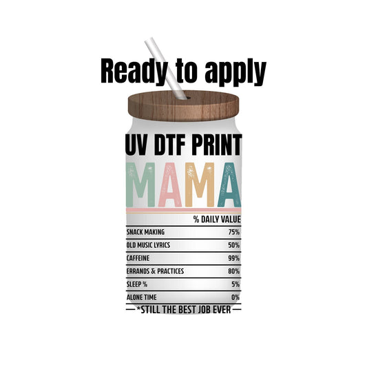 UV DTF Sticker print. Mama ingredients decal, tumbler decal, permanent sticker. UV wrap for glass can tumbler. #4099