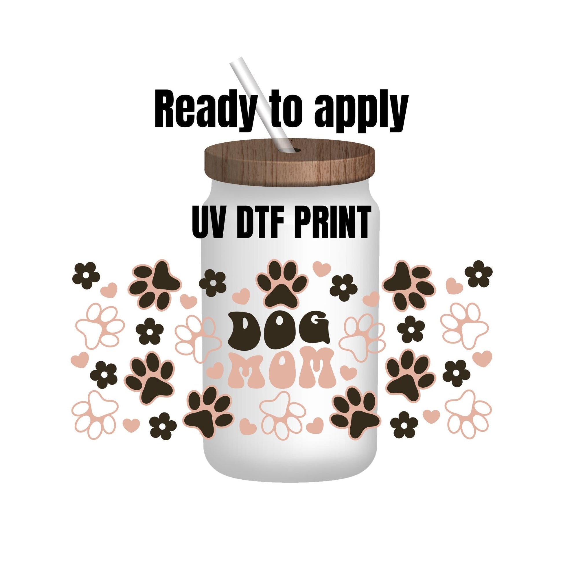 UV DTF Sticker print. Dog mom black and light pink wrap decal, tumbler decal, permanent sticker. UV wrap for glass can tumbler. #5089