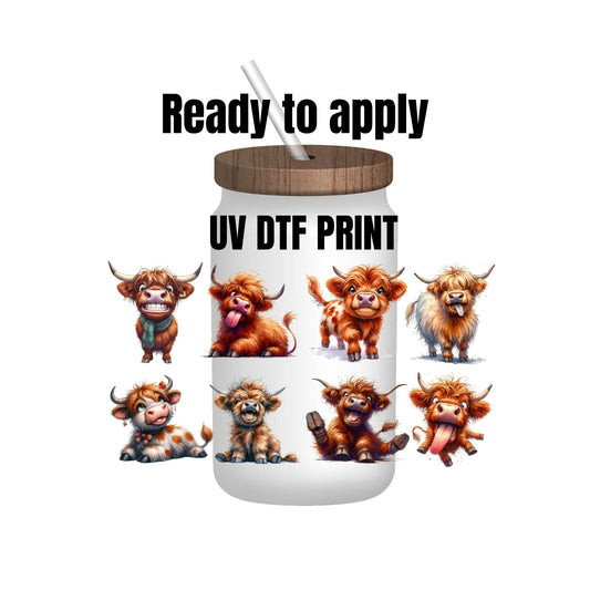 UV DTF sticker prints. Funny cows and adorable cow. Shot Glass decal. tumbler decal, permanent sticker. UV wrap for glass can tumbler. #1002