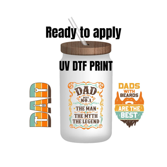 UV DTF Sticker print. Best Dad wrap decal, tumbler decal. UV wrap for glass can tumbler. #5108