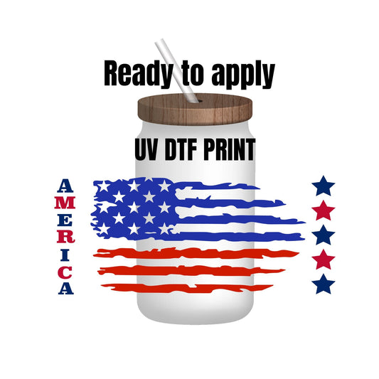 UV DTF Sticker print. America red and blue wrap decal, tumbler decal. UV wrap for glass can tumbler. #5116