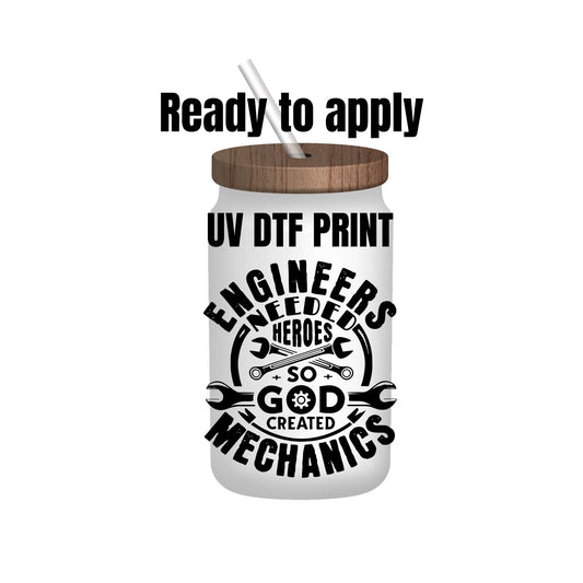 UV DTF Sticker print. Engineers needed Heros decal, tumbler decal, permanent sticker. Uv wrap for glass can tumbler. #4160