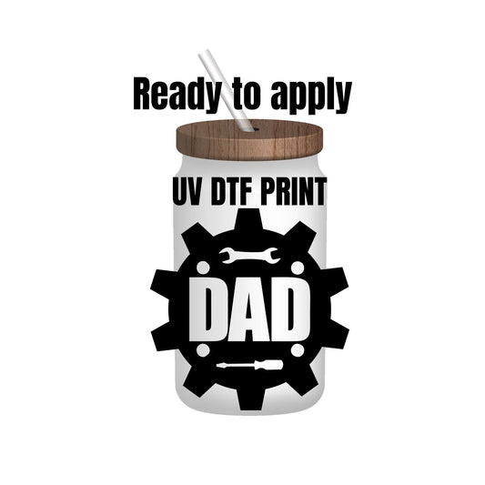 UV DTF Sticker print. Dad gear decal, tumbler decal, permanent sticker. Uv wrap for glass can tumbler. #4164