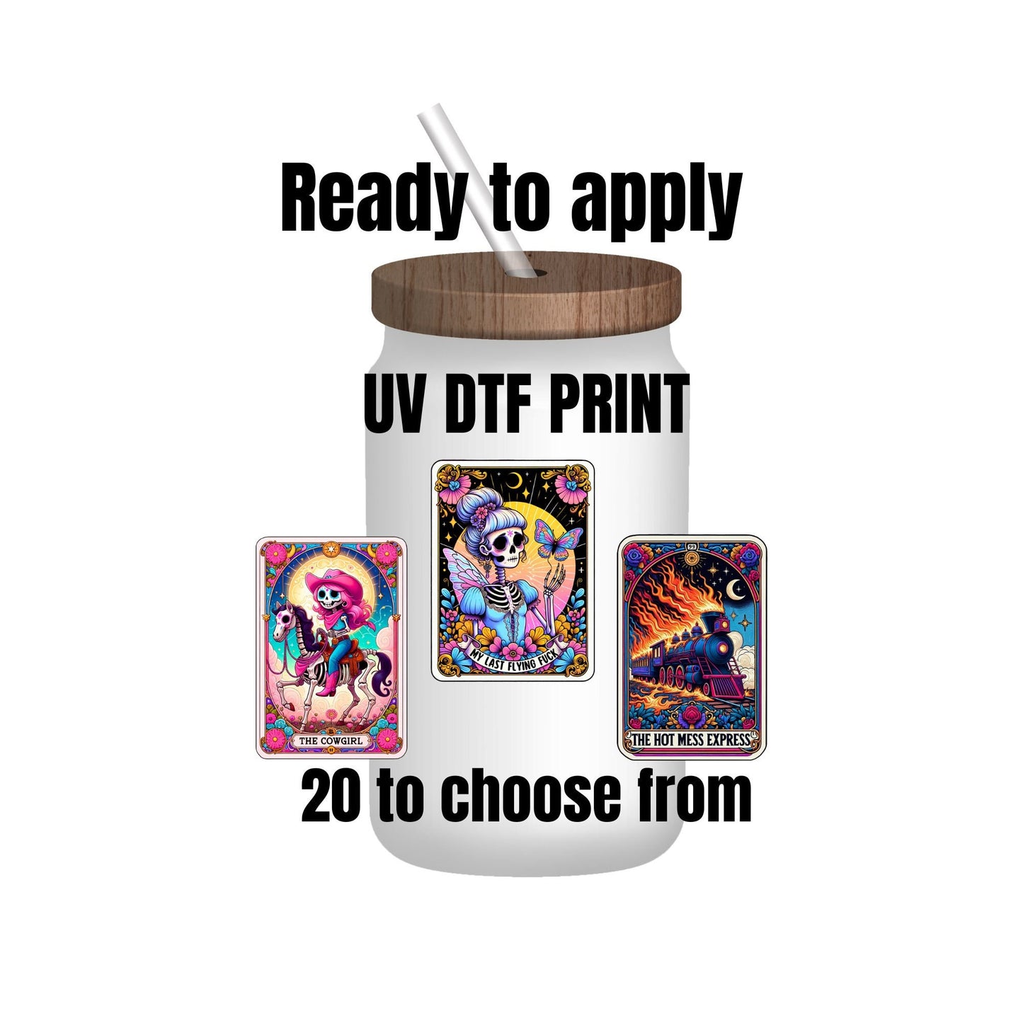 UV DTF Sticker print. Sarcastic tarot cards decal, tumbler decal, permanent sticker. UV wrap for glass can tumbler. #4108