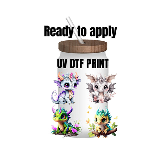 UV DTF Sticker print. Baby dragon decal, tumbler decal, permanent sticker. UV wrap for glass can tumbler. #1019