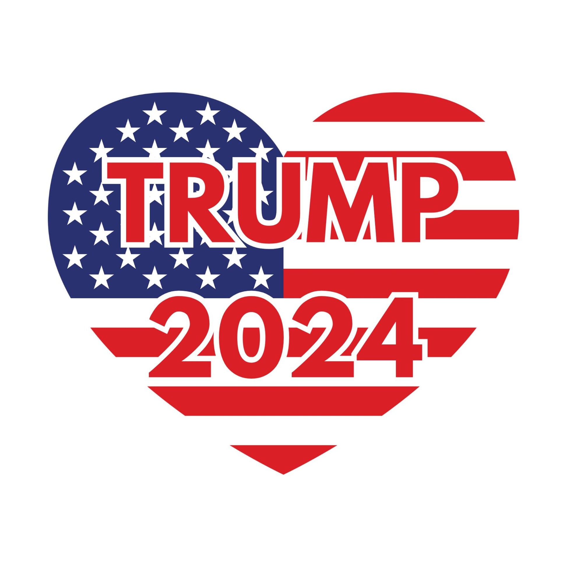 UV DTF Sticker print. Trump 2024 flag heart decal, tumbler decal, permanent sticker. Uv wrap for glass can tumbler. #4172